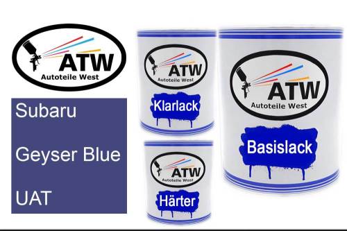 Subaru, Geyser Blue, UAT: 1L Lackdose + 1L Klarlack + 500ml Härter - Set, von ATW Autoteile West.